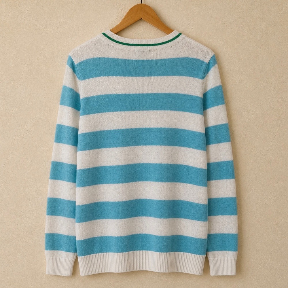 Talbots Women's L Blue White Green Striped Knit Crewneck Pullover Sweater - Picture 4 of 6